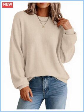 Oversized Knit Sweater for Women Crew Neck Long Sleeve Cozy Fall Winter
